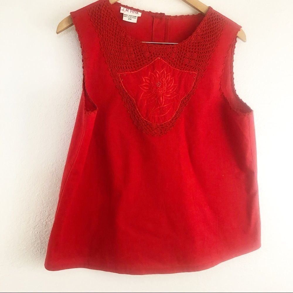 J.M Pink Red Sleeveless Crochet detail Blouse size 2X